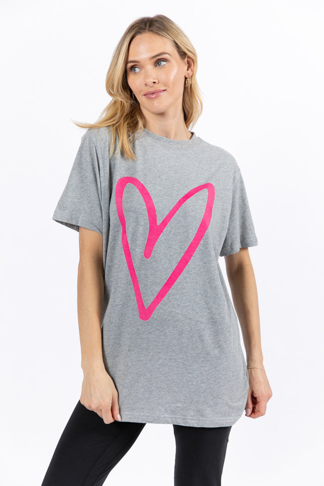 Heart Sketch Light Grey Oversized Graphic Tee Official Cheap Online