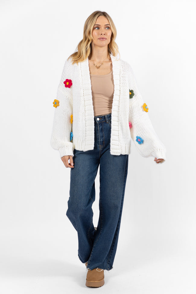 The Way I Feel Ivory Multi Flower Embroidered Cardigan Free Shipping