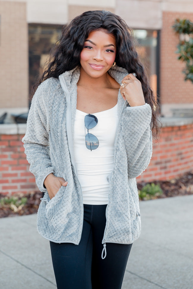 Cozy Charm Grey Textured Sherpa Zip Up Jacket FINAL SALE Pay With Paypal For Sale