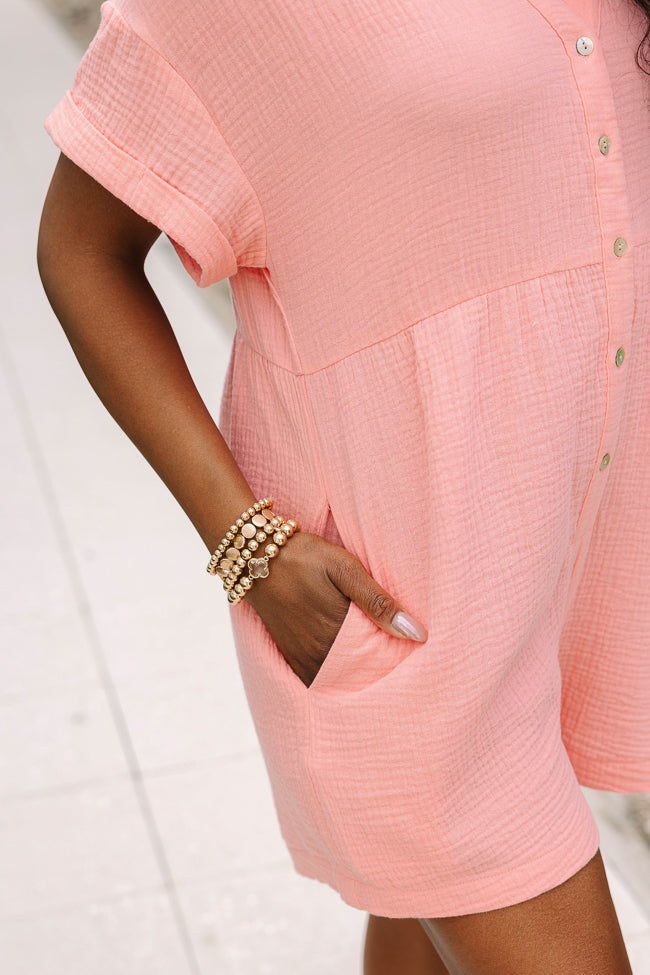 Loving The Sun Coral Gauze Button Up Romper Manchester Sale Online