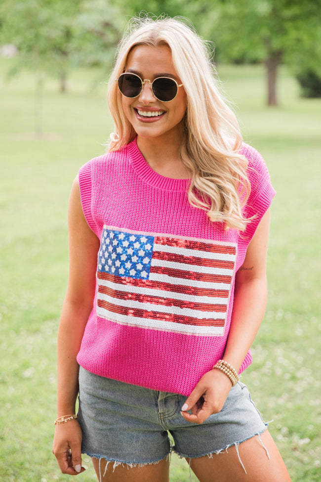 American Dream Pink Sequin Flag Patch Sweater Tank FINAL SALE Buy Cheap Cheap