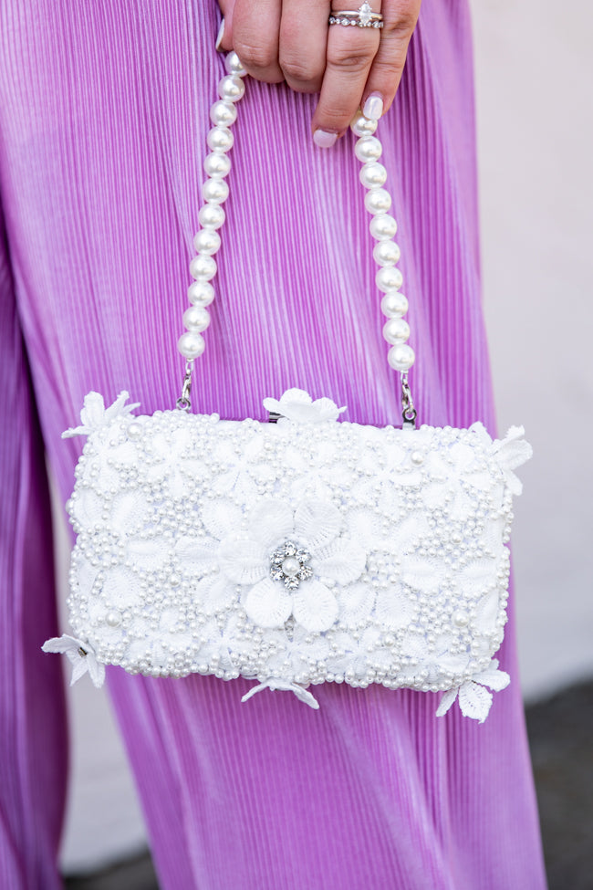 Going To The Chapel White Beaded Floral Applique Purse FINAL SALE Outlet Store Locations