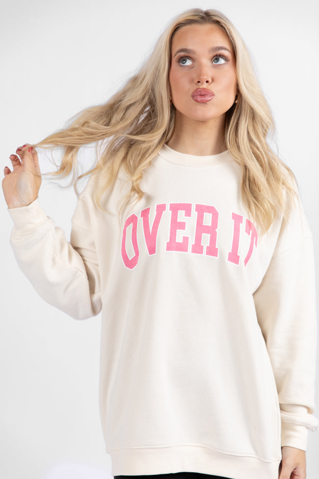 Over It Cream Oversized Graphic Sweatshirt Free Shipping Comfortable