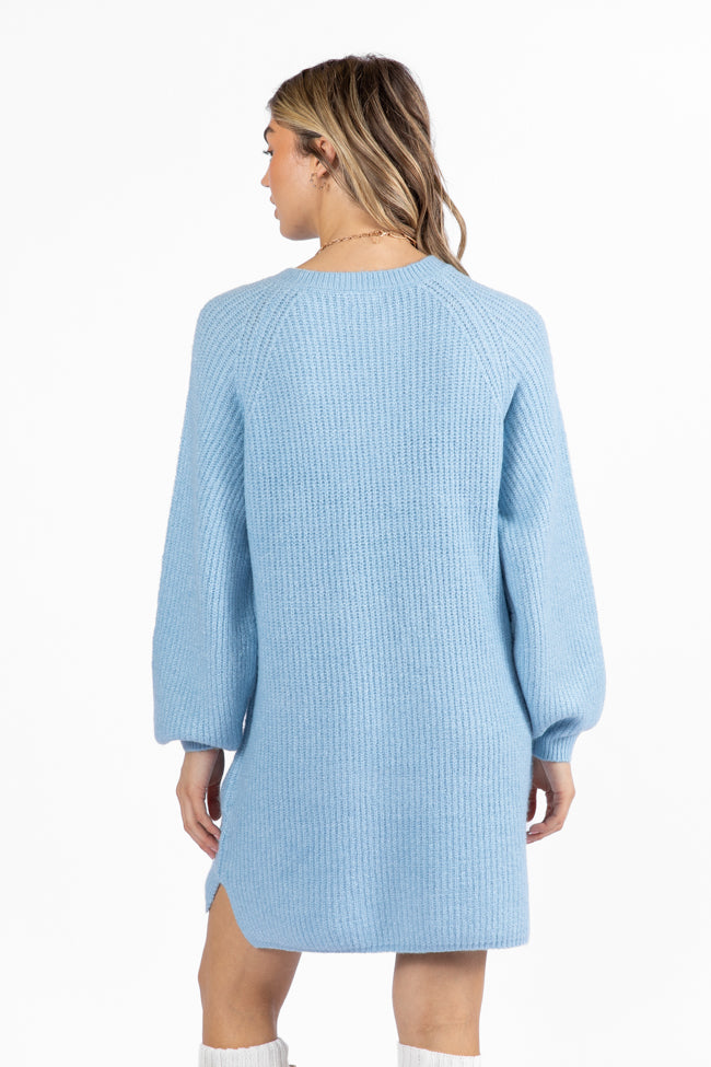 Sweet and Simple Sky Blue Crewneck Sweater Dress SALE Cheap Fake