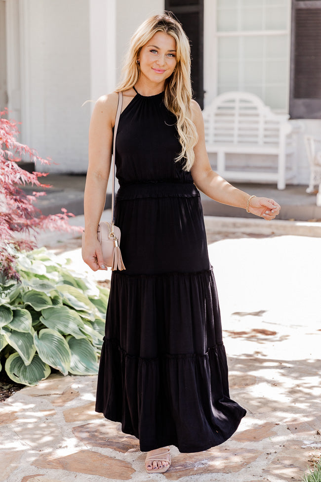 Stay A While Black Halter Neck Maxi Dress FINAL SALE Clearance Huge Surprise