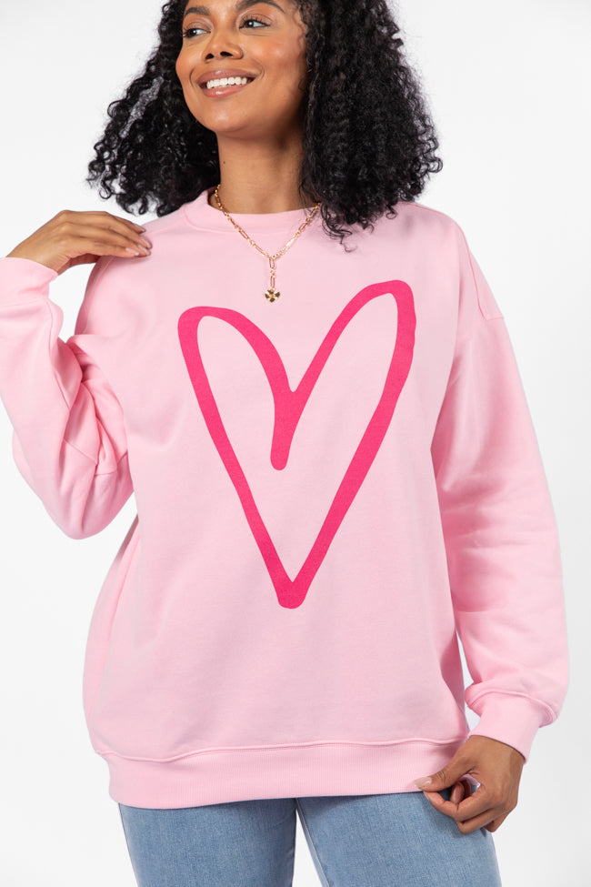 Heart Sketch Light Pink Oversized Graphic Sweatshirt Outlet Find Great