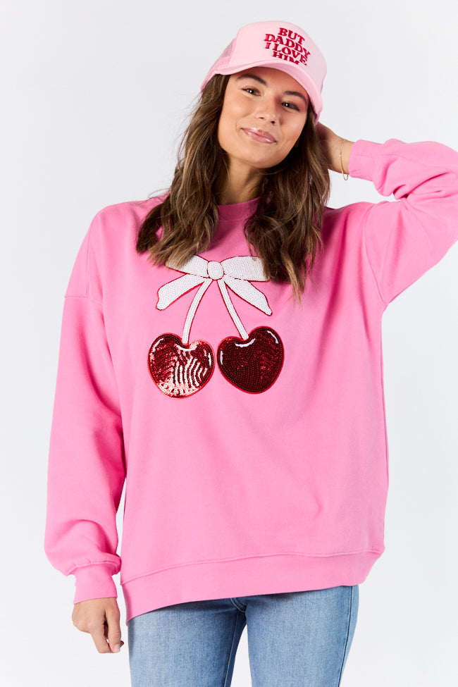 Cherry Patch Pink Oversized Sweatshirt FINAL SALE Fashion Style Online