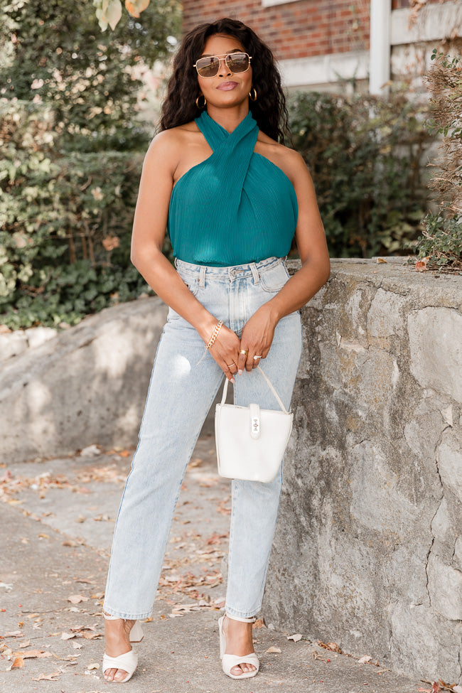 Everything You Needed Teal Pleated Cross Front Tank FINAL SALE 2025 Newest Online