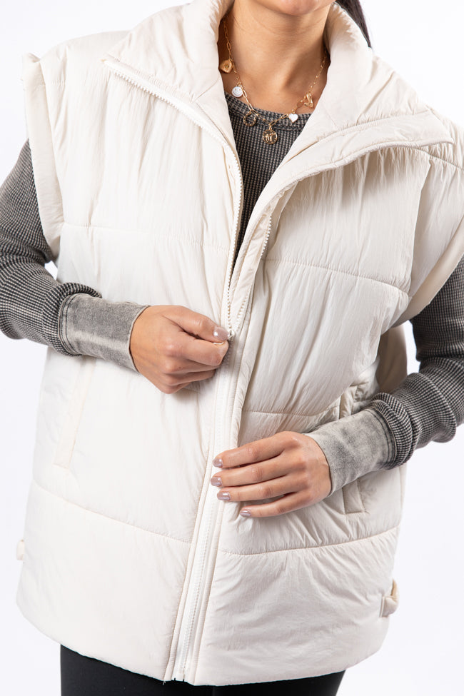 Best Bet Cream Oversized Puffer Vest Sale Affordable