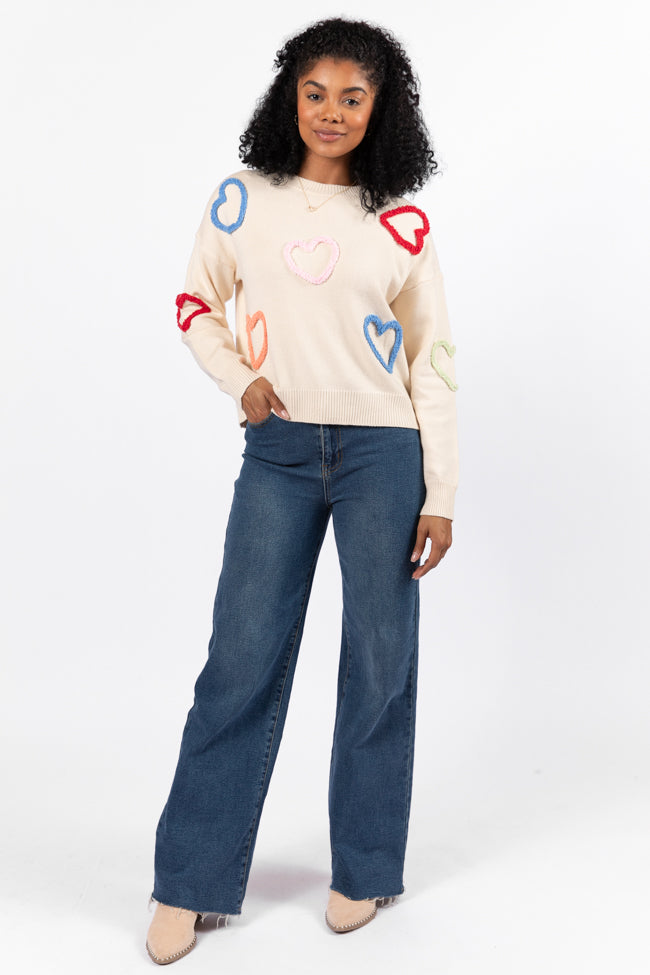 Heart On My Sleeve Cream Multicolor Sweater FINAL SALE Outlet Choice