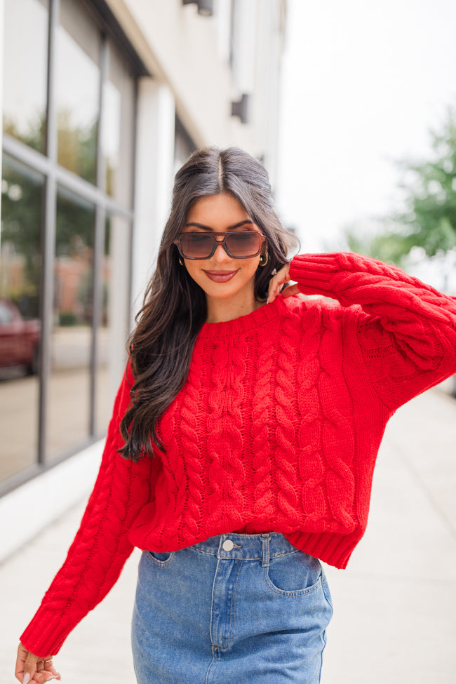 A Cozy Place Red Cable Knit Crew Neck Sweater Visit