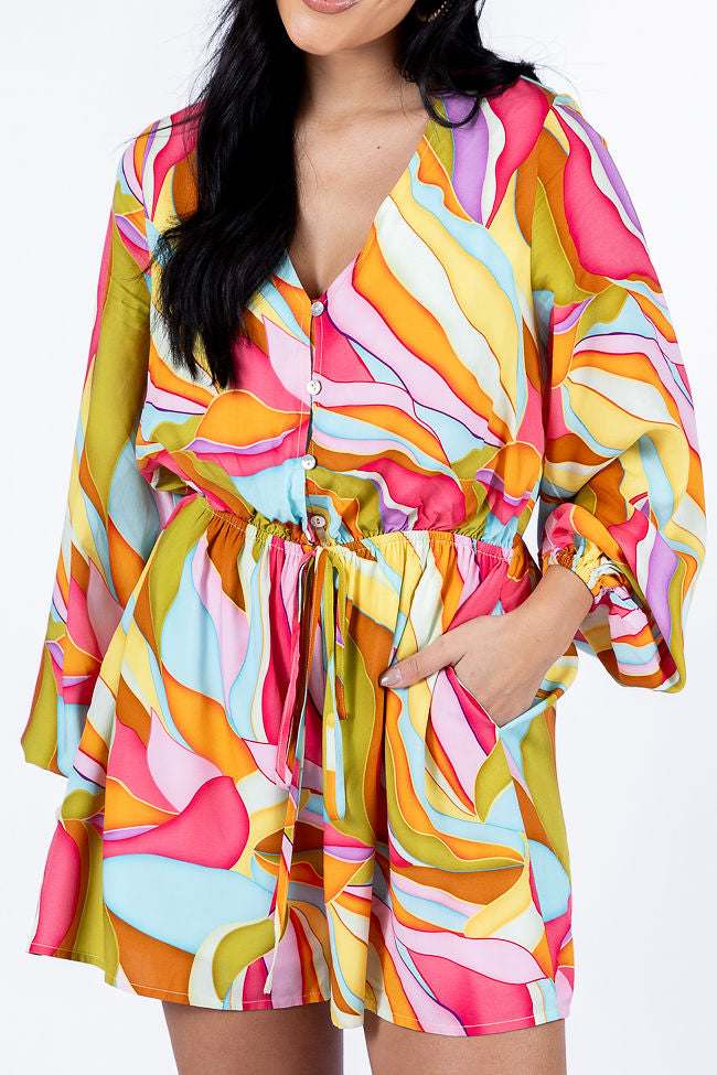 Love Over Fear Multi Print Long Sleeve Wrap Romper Discount Latest