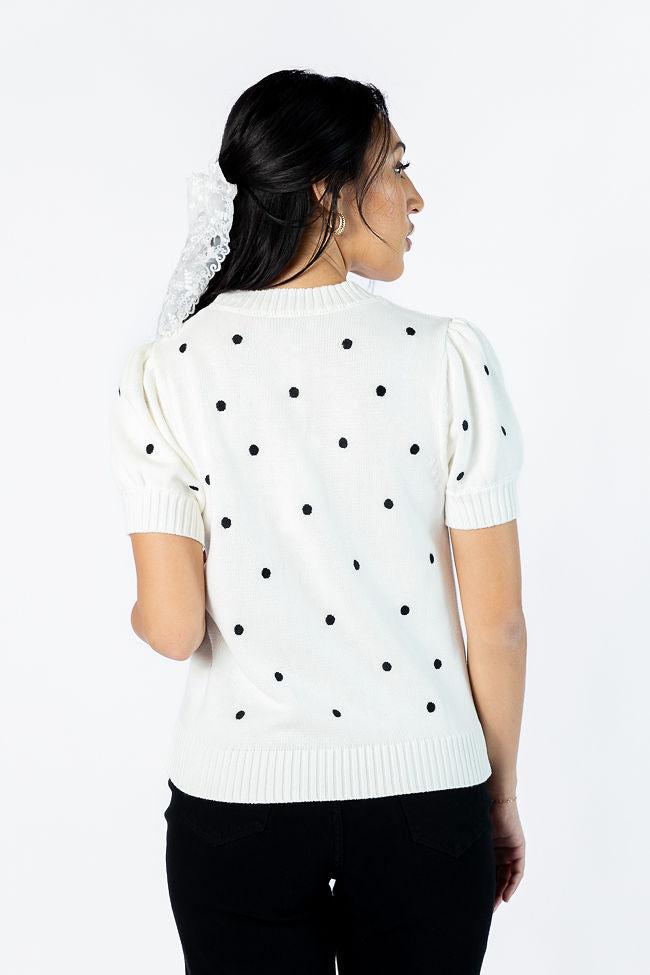 Polka Dot Daydreams Ivory and Black Short Sleeve Sweater Buy Cheap Excellent