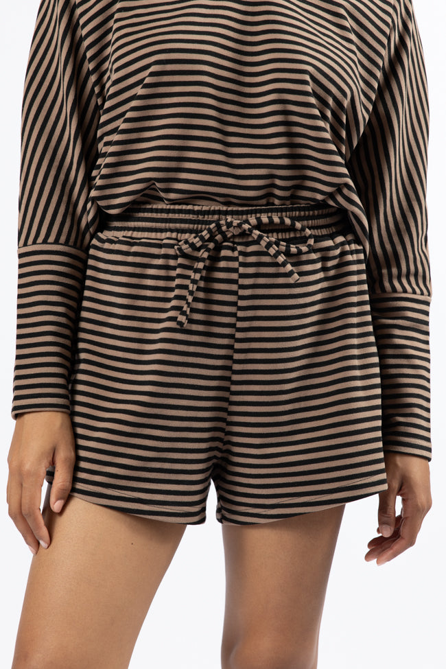 No Complaints Mocha and Black Striped Shorts SALE Outlet Clearance