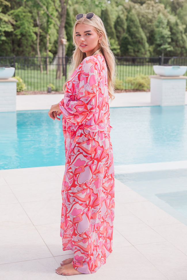 Eyes on Paradise Pink Belted Kimono Outlet Buy