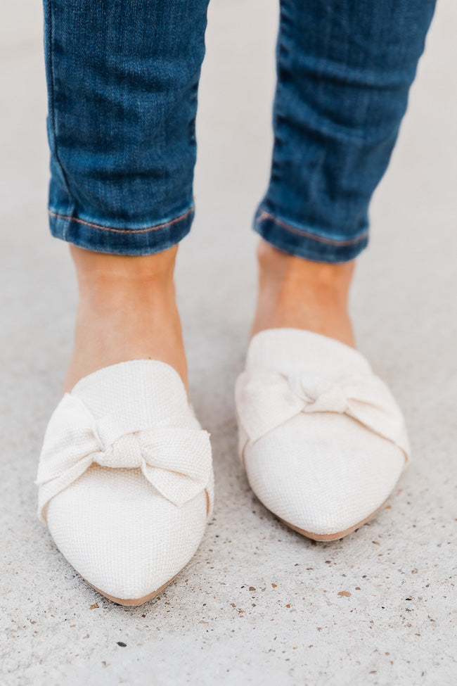 Audry Ivory Tweed Bow Mule Flats FINAL SALE Eastbay Online