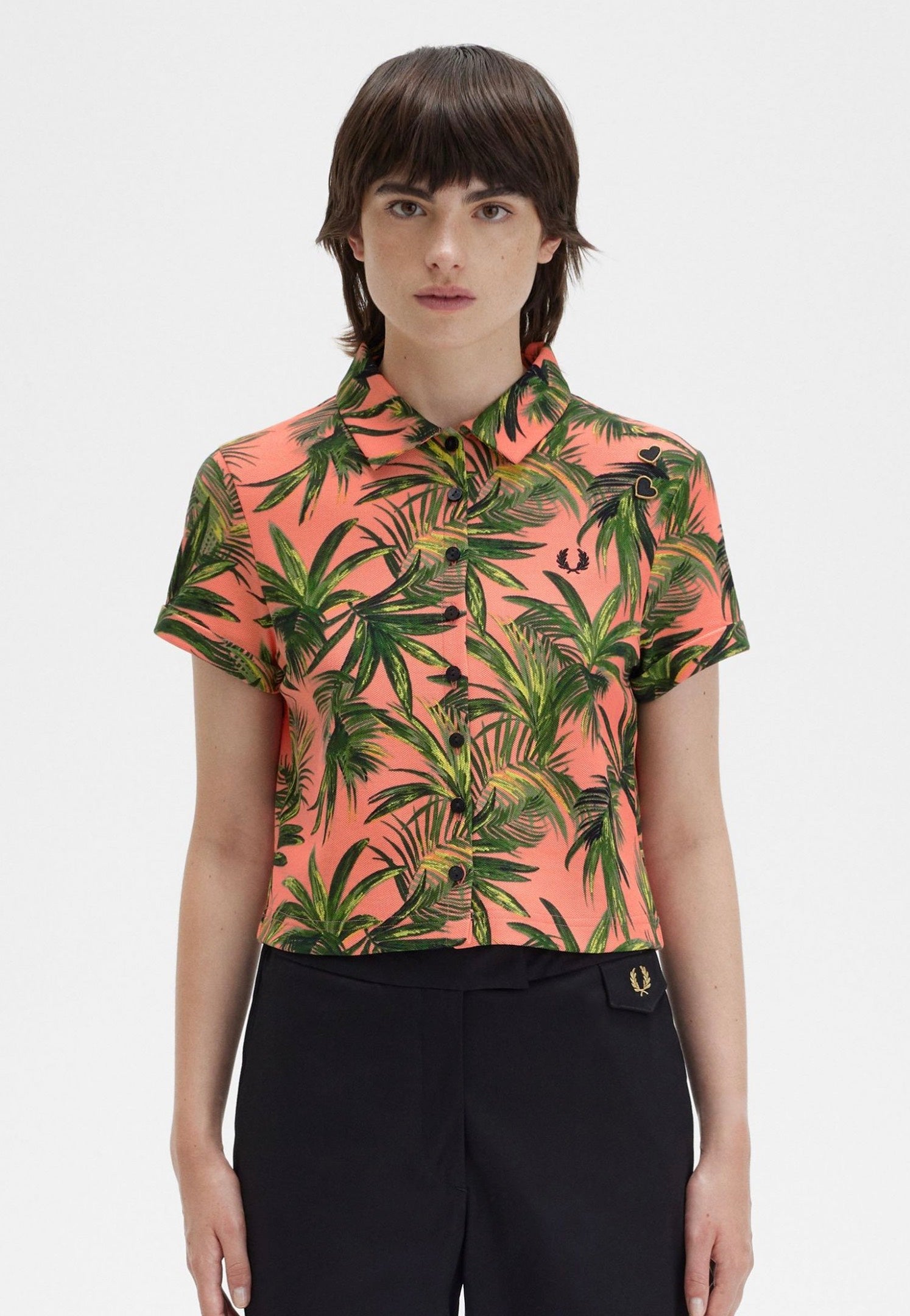 Fred Perry x Amy Winehouse - Palm Print Pique Coral Heat - Shirt Largest Supplier