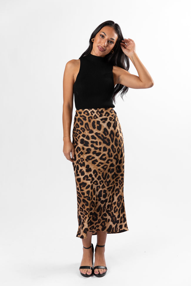 Into The Night Satin Leopard Midi Skirt SALE Sale Amazon