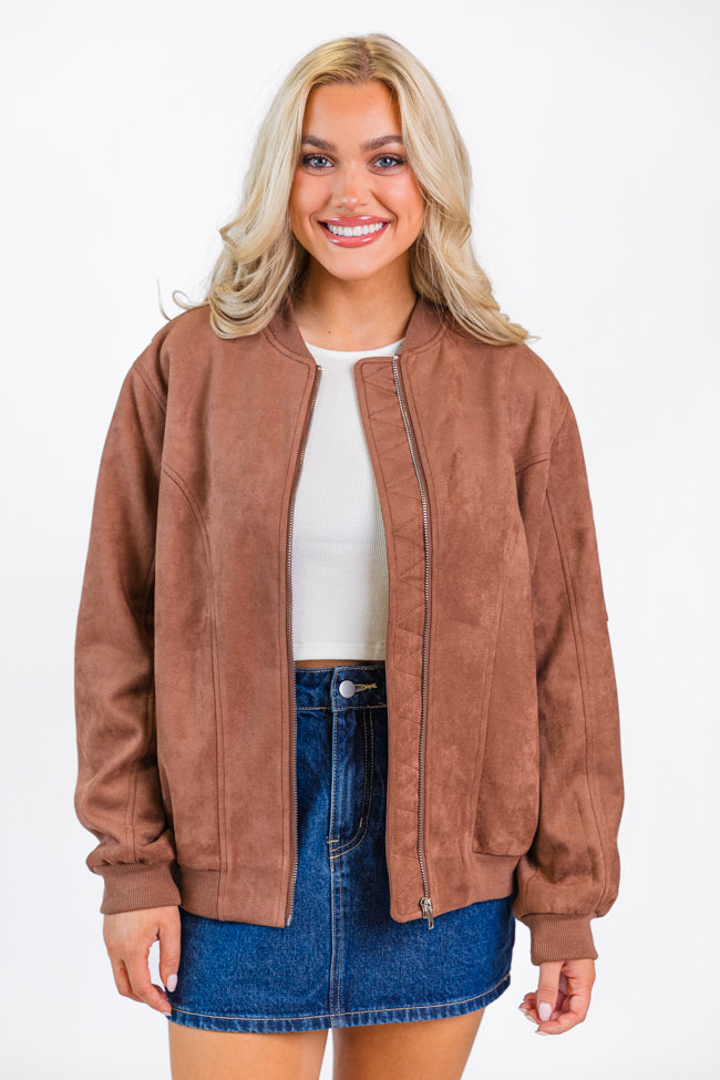 Believe In Me Brown Oversized Suede Bomber Jacket FINAL SALE Buy Cheap Buy