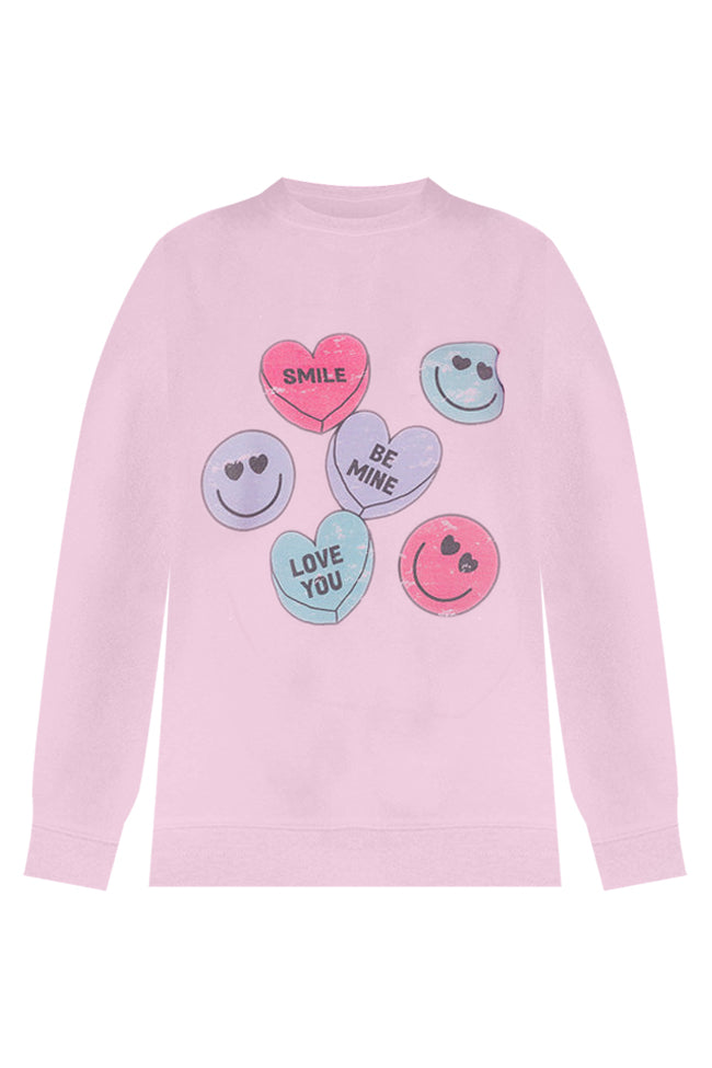 Candy Hearts Light Pink Oversized Graphic Sweatshirt Cheap Sale Finishline