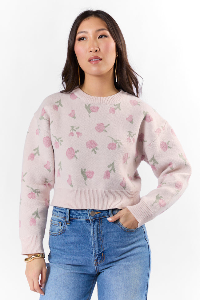 Grand Measures Light Pink Floral Sweater Low Shipping Fee Online