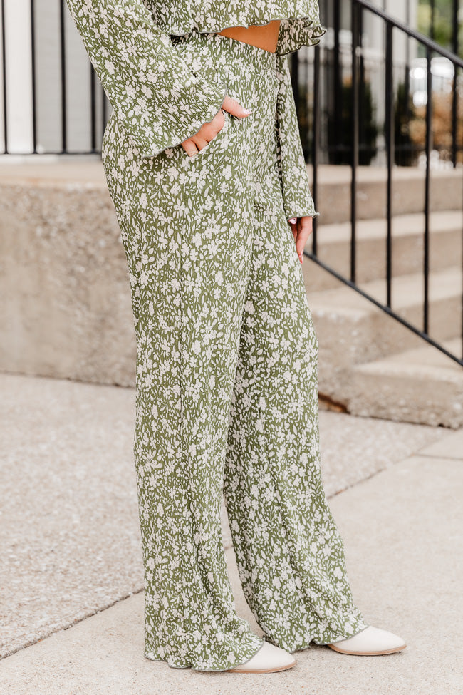 Moments We Live For Green Floral Textured Pants FINAL SALE Cheap Comfortable