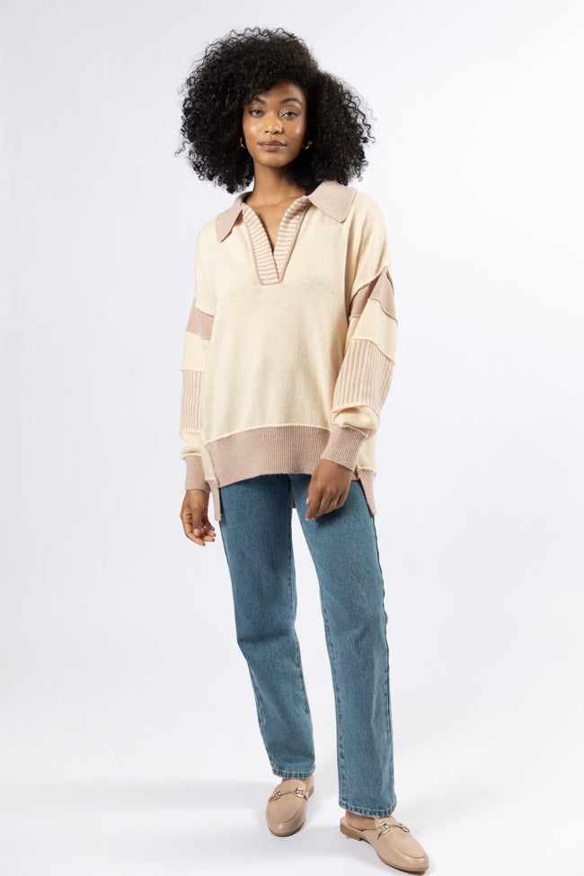 Think About It Cream and Mauve Collared Oversized Sweater Discount Low Cost