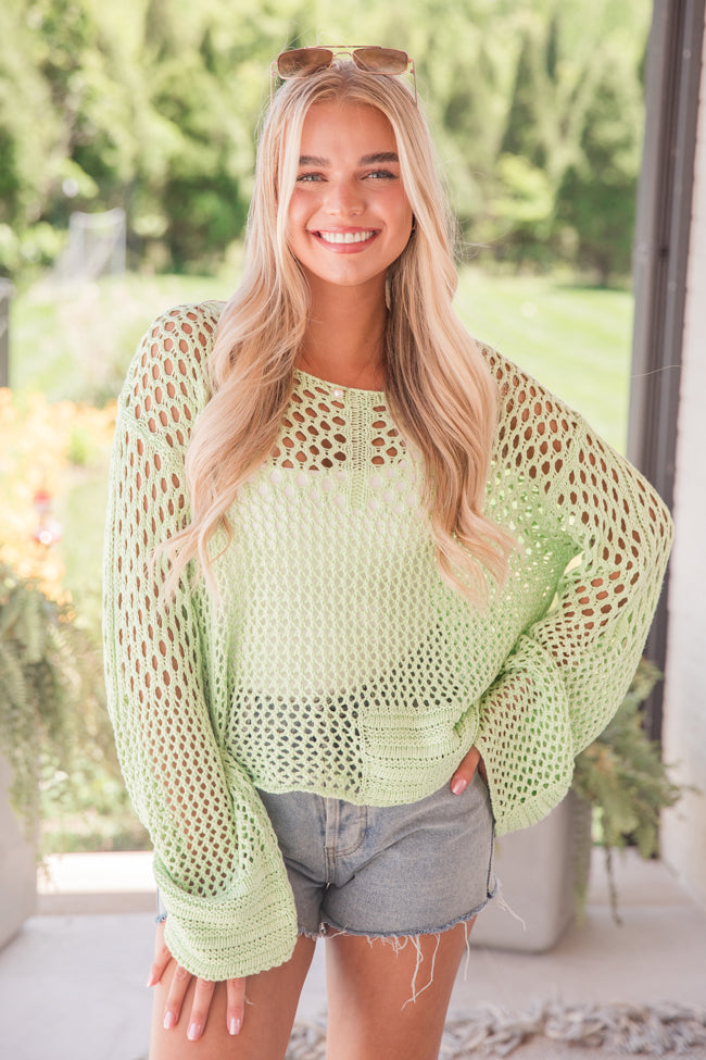 Just Your Type Lime Open Knit Sweater Discount Authentic