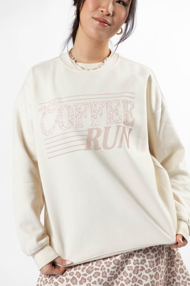 Coffee Run Leopard Cream Oversized Graphic Sweatshirt Fast Delivery Online