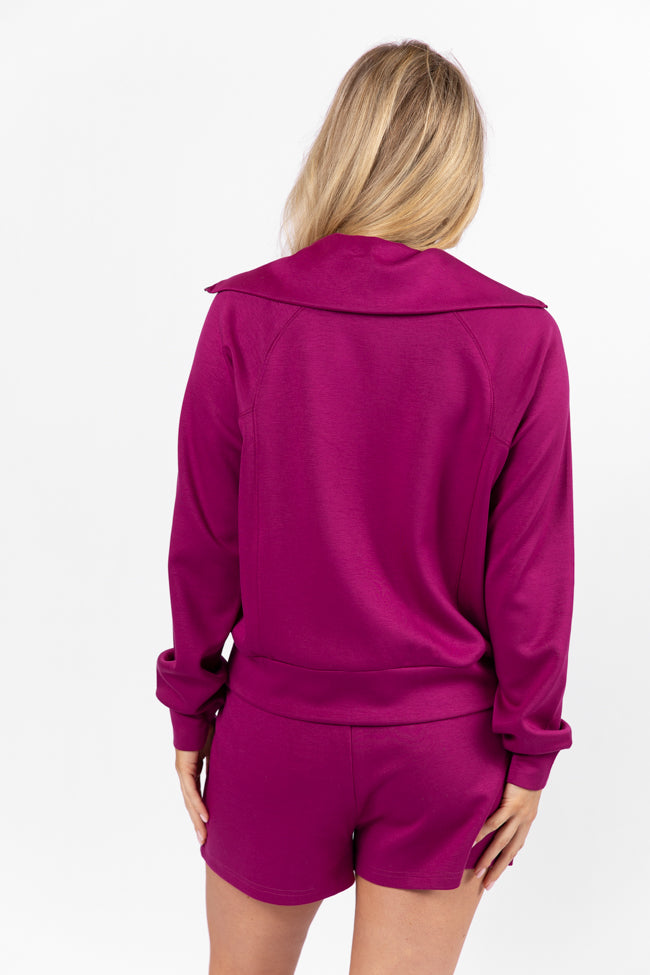 Let's Just Stay Plum Quarter Zip Knit Pullover Kalee Rogers X Pink Lily FINAL SALE