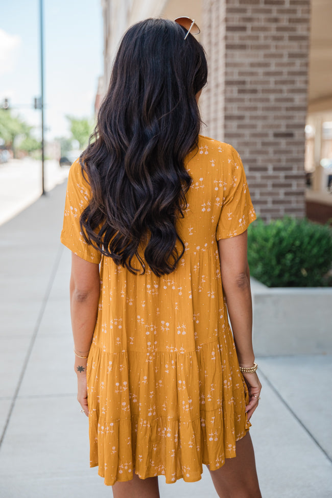 Modern Muse Mustard Floral Print Button Up Dress FINAL SALE Cheap Order