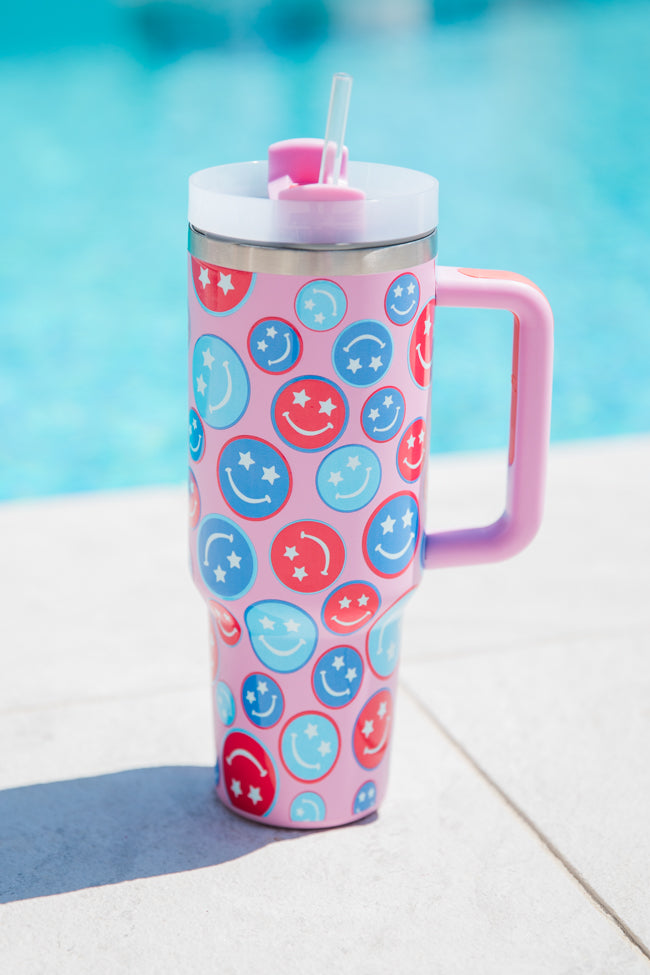 Sippin' Pretty Patriotic Smiley 40 oz Drink Tumbler With Lid And Straw