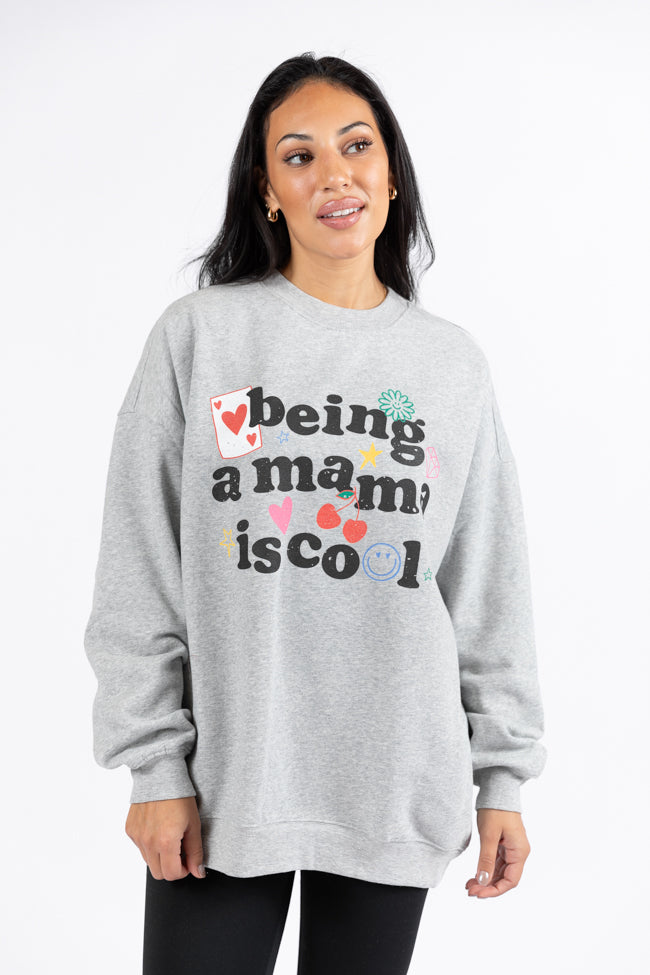 Being A Mama Is Cool Light Grey Oversized Graphic Sweatshirt Wholesale Pice