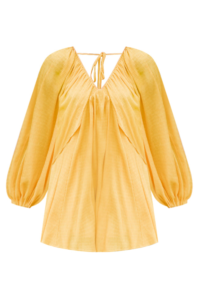 As Free As The Wind Yellow V Neck Bubble Sleeve Mini Dress FINAL SALE Buy Cheap Pice