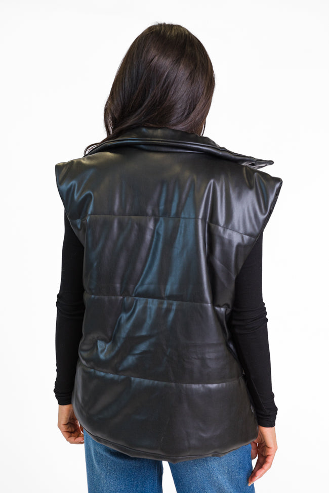 Wilder Days Black Faux Leather Puffer Vest FINAL SALE Best Wholesale Sale Online