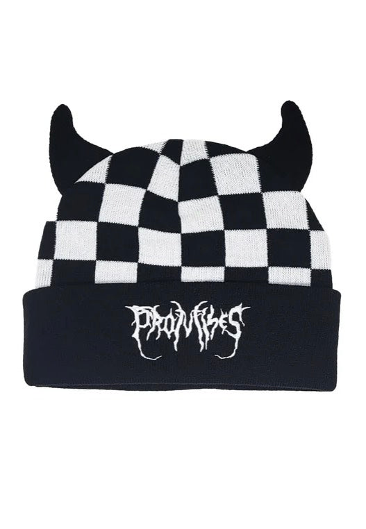 Broken Promises - Checkered Devil Horn Black/White - Beanie Discount Wiki