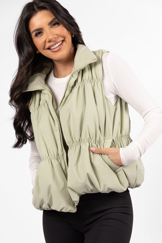 Mountain High Sage Ruched Puffer Vest SALE Cheap Official