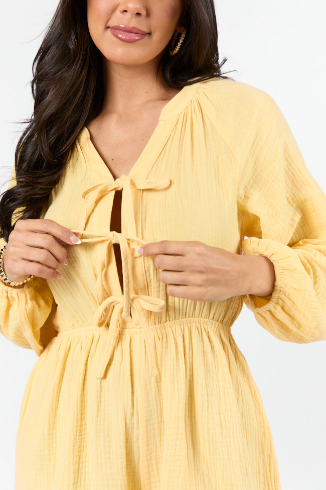 Endless Sunshine Yellow Tie Front Long Sleeve Romper 2025 New For Sale