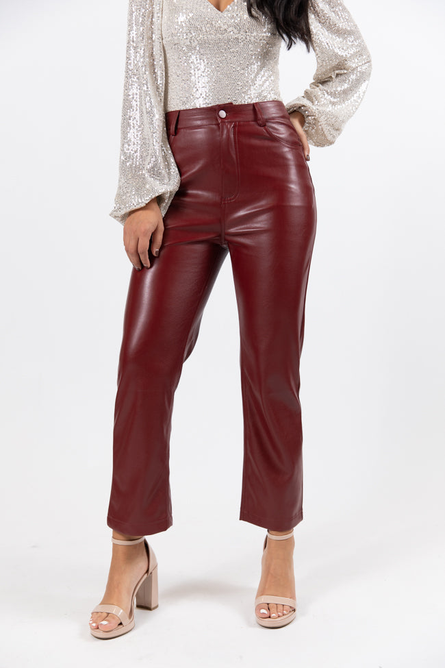 Memorable Nights Burgundy Wide Leg Faux Leather Pants SALE Best Pices