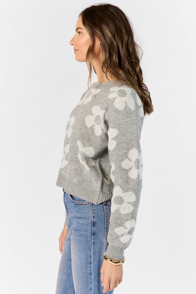 Get To Know You Heather Grey Floral Sweater Cheap Affordable