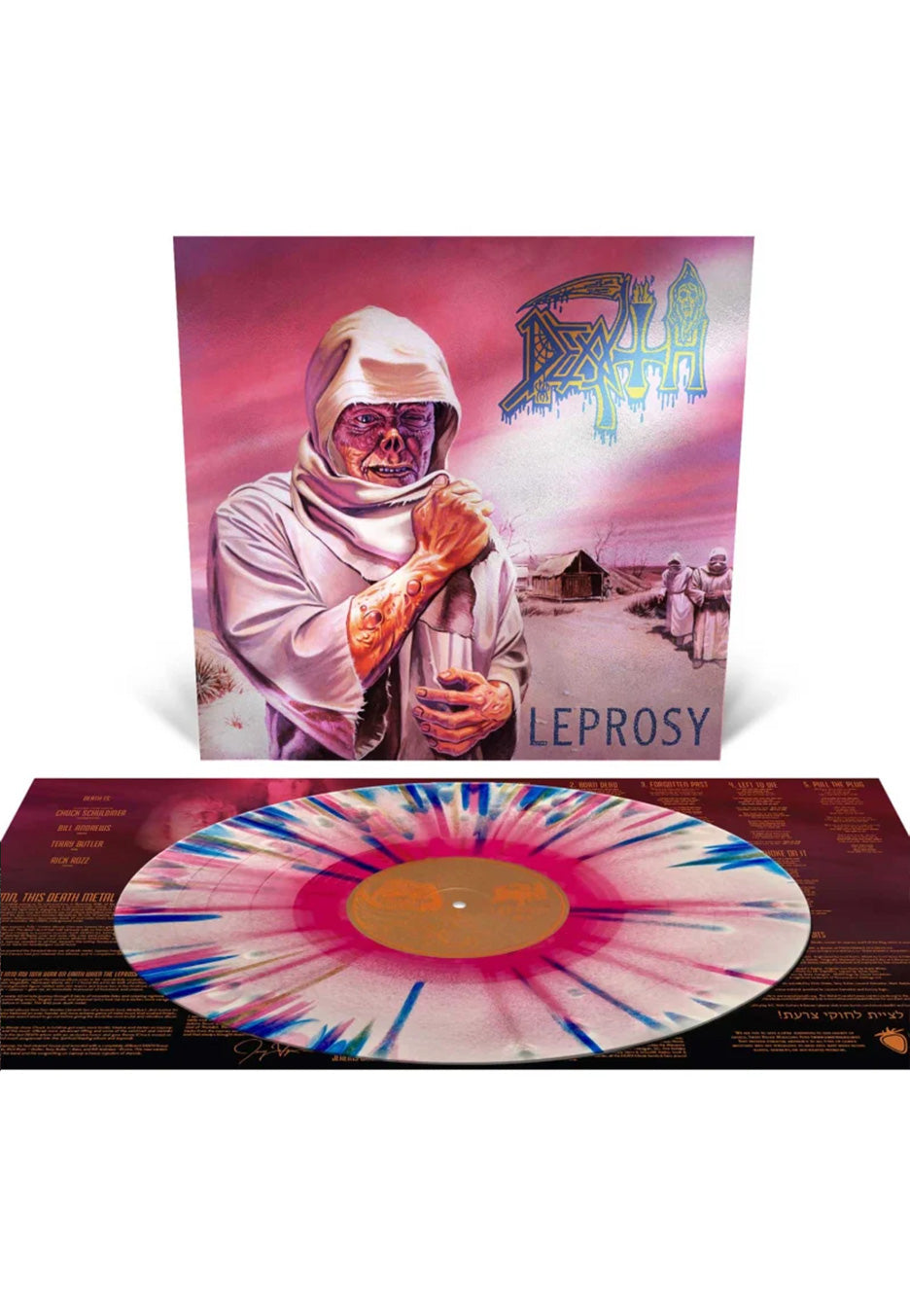 Death - Leprosy Hot Pink/Bone White/Blue Jay Tri Color w/ Metallic Gold/Blue Jay/Hot Pink - Splattered Vinyl Discount View