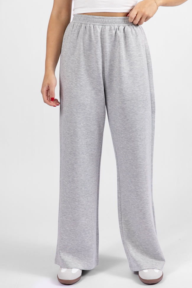 Let's Just Stay Heather Grey Knit Wide Leg Pants