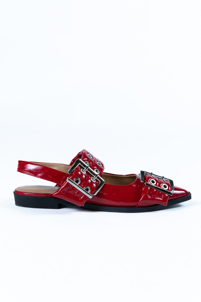 Addison Red Leather Buckle Slingback Flat Clearance Clearance