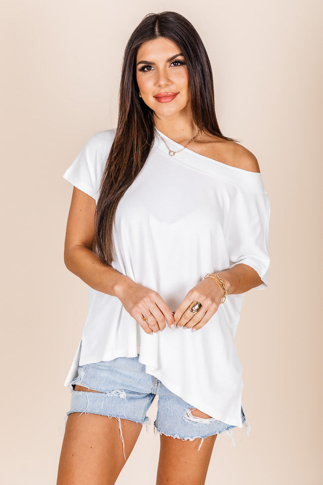 So Delightful Ivory Boat Neck Waffle Tee FINAL SALE Latest Collections For Sale