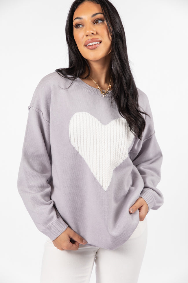 In My Heart Grey and Ivory Cable Knit Heart Sweater FINAL SALE Cheap Pice Top Quality