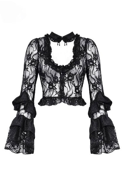 Dark In Love - Gothic Sexy Lace Petal Sleeve Black - Top Shop For Cheap Pice