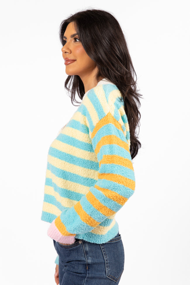 Check It Out Yellow, Blue, and Pink Fuzzy Cardigan SALE Cheap Best Pices