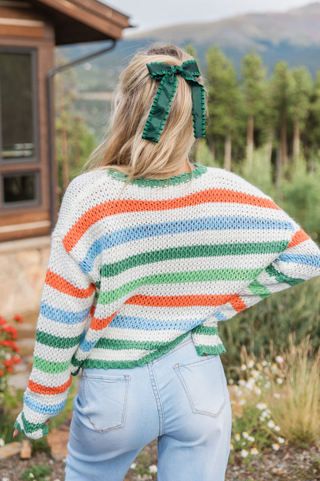 Easy Aspirations Green Multi Stripe Sweater Outlet Find Great