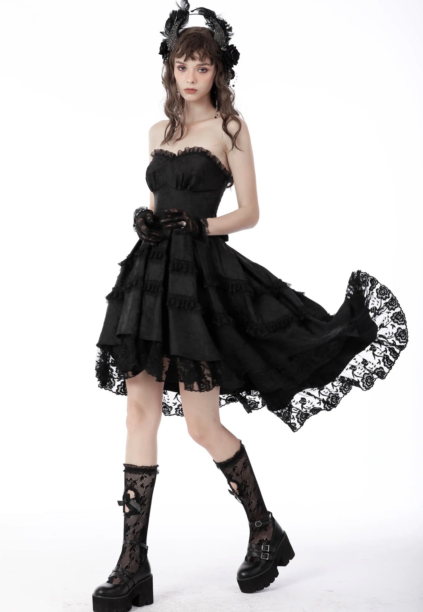 Dark In Love - Magic Girl Pleated Rose High Low Black - Dress Clearance With Credit Card