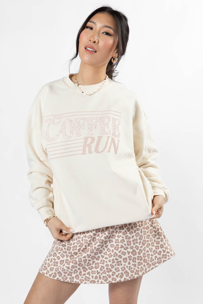 Coffee Run Leopard Cream Oversized Graphic Sweatshirt Fast Delivery Online